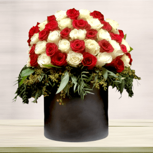Premium White and Red Roses in Jumbo Box Flower Bouquet