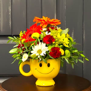 Happy Face Smiley Mug Flower Bouquet