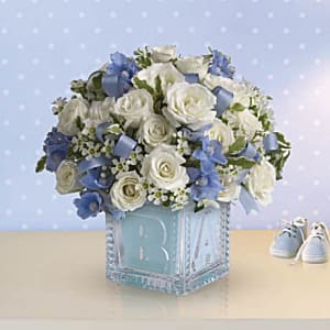 Babys 1st Block-Blue Flower Bouquet