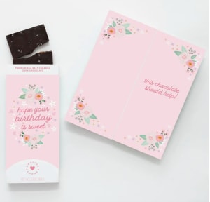 Hope your Birthday is Sweet–chocolate bar and greeting card! Flower Bouquet