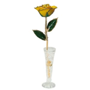 Yellow Rose Trimmed in 24k Gold W/Vase