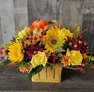 Autumn Pumkin Basket Flower Bouquet