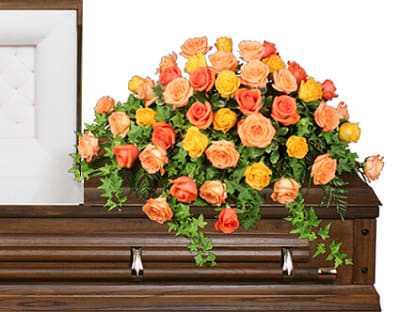 Majestic Red Casket Spray Of Funeral Flowers Flower Delivery Worthington &  Powell OH - Milano's UpTowne Florist