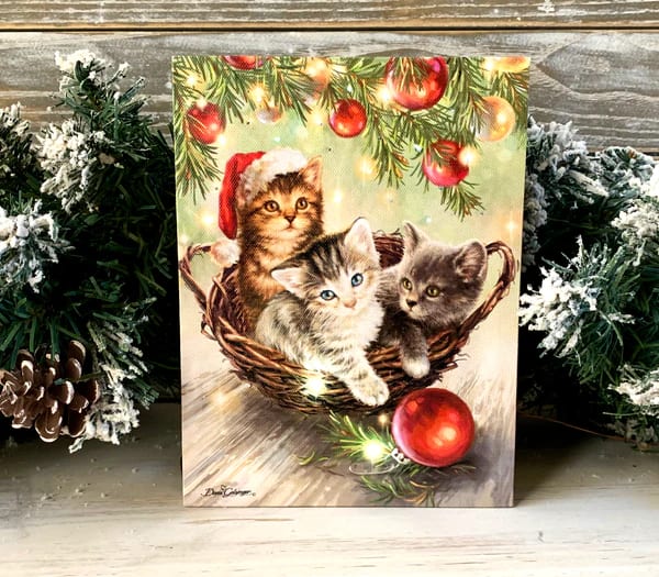Christmas Kittens - Lighted Tabletop Canvas 8x6 