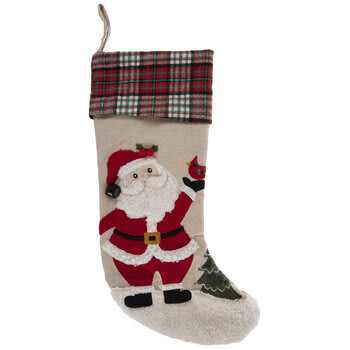 Plaid Embroidered Santa Claus Stocking