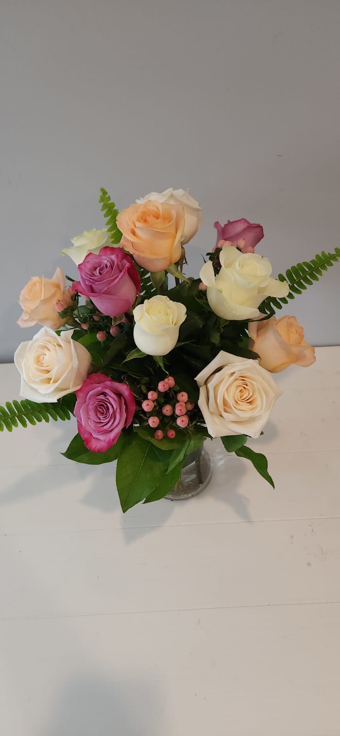 Dozen Assorted Colored Roses Flower Delivery Augusta ME Augusta Florist