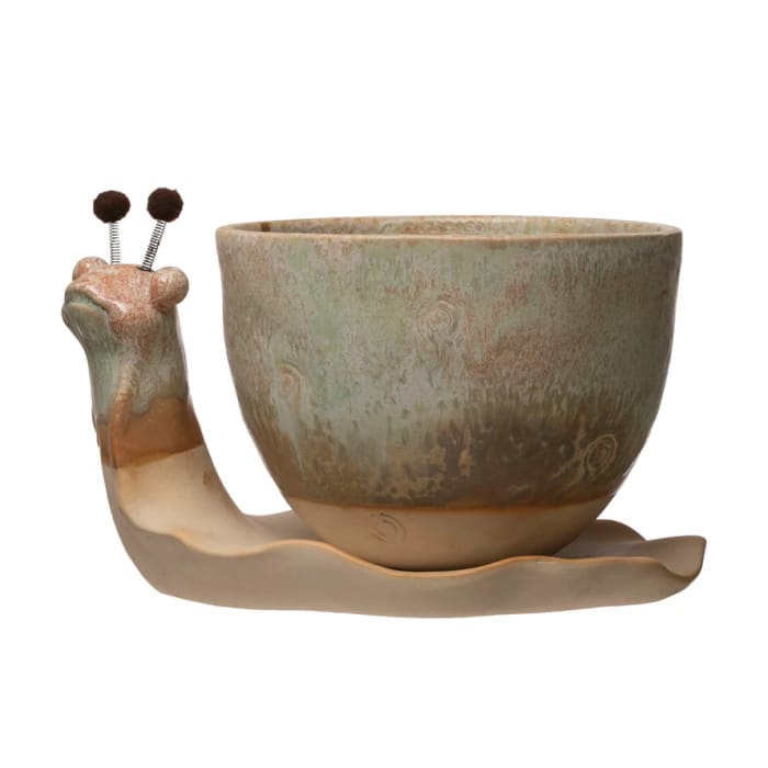 Stoneware Snail Planter with Glaze