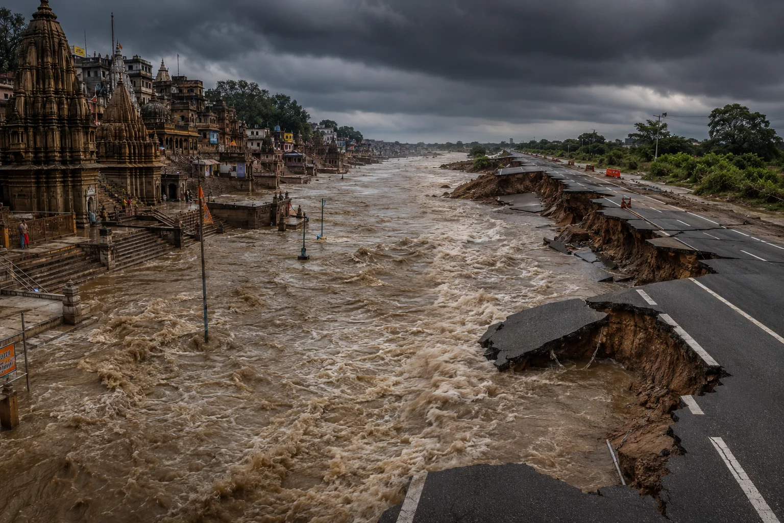 UP Flood & Monsoon Alert: यूपी के 19 जिलों में बाढ़ का तांडव; वाराणसी के 84 घाट डूबे, प्रयागराज में सड़कों पर अंतिम संस्कार, MP में ₹104 करोड़ की सड़क बही