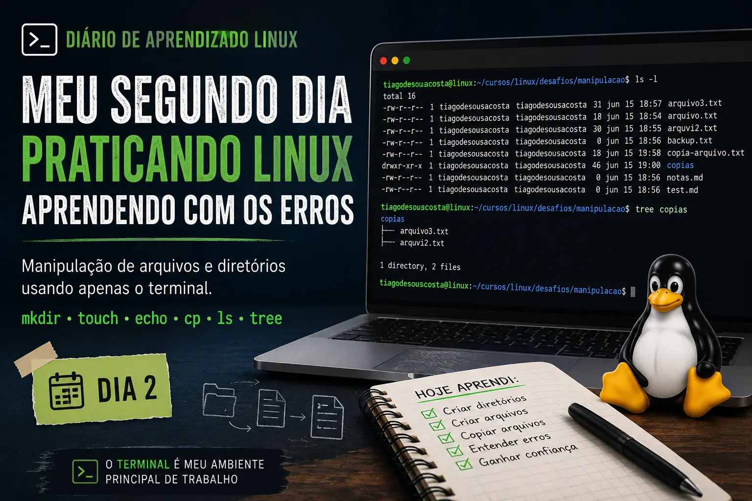 Meu Segundo Dia Praticando Linux: Aprendendo com os Erros