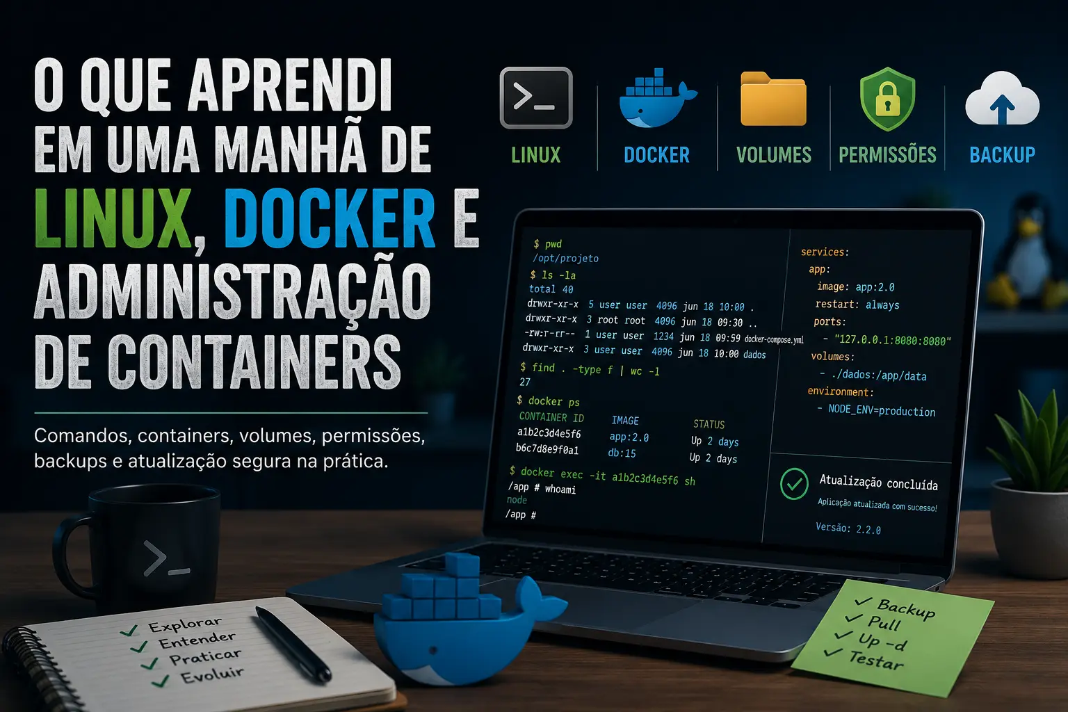 O que Aprendi em uma Manhã de Linux, Docker e Administração de Containers