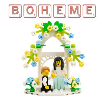 Cake Topper Lego figurines mariés personnalisés robe personnalisée Arche romantique fleurs coeur la bohème