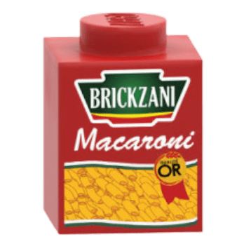 sachet-de-pates-imprime-sur-brique-lego Brickzani Macaroni pasta aliment marque Panzani Barilla paquet