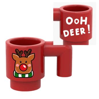 Figurine personnalisée - Boisson - tasse de Noël recto-verso Renne et "Ooh Deer" - brique Lego imprimée