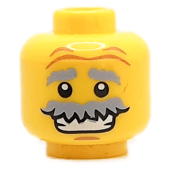 Homme - Visage jaune - Agé moustache grise souriant (1333) - Lego