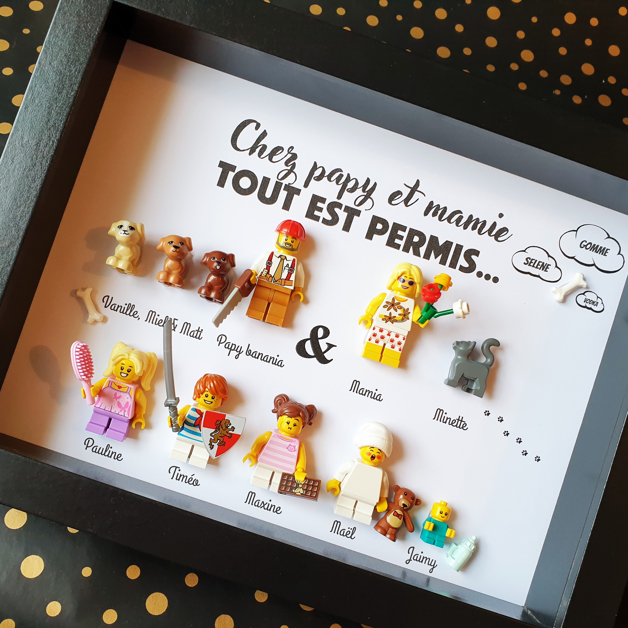 cadre personnalisé / cadre lego / Papy / Papi / Mamie / Mamy / grands-parents / Bonne fête / cadeau personnalisé / figurines personnalisé/ figurines / cadeau figurines/ cadeau lego / cadeau lego personnalisé / lego personnalisé / cadeau original / idée cadeau /cadeau famille / cadeau mignon /cadeau famille mignon/ cadeau parents / cadeau enfant / cadeau enfant garçon / cadeau enfant fille / cadeau bébé / cadeau drôle / cadeau rigolo /cadeau grands-parents / cadeau grand père / cadeau grand mère / Chez Papy et Mamie, tout est permis / petits-enfants / petits enfants / enfant / petite fille