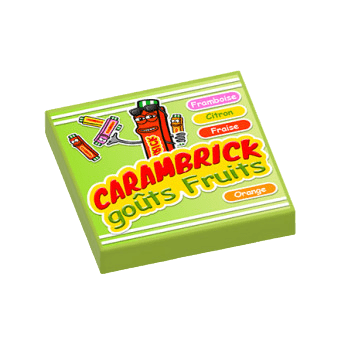 Figurine personnalisée - Aliment - Paquet de bonbons CARAMBRICK fruits", carambar, bonbec, sucrerie, accessoire Lego enfant