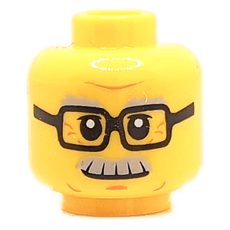 Homme - Visage jaune - Agé moustache grise et lunettes (1335) - Lego