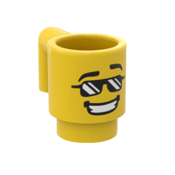 Figurine personnalisée, Boisson - tasse mug visage masculin à lunettes de soleil - brique Lego imprimée, fan de lego