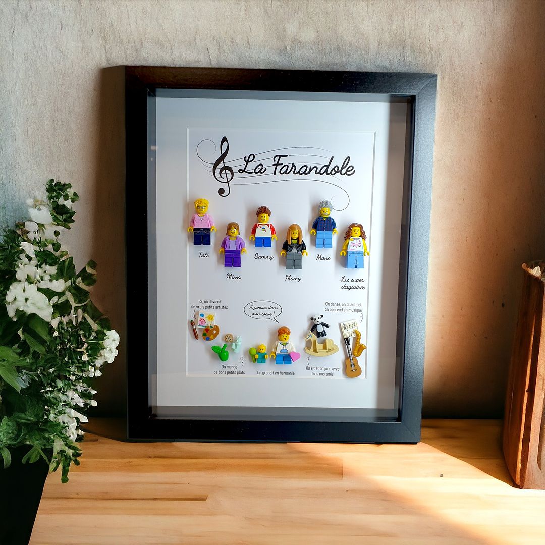 cadre personnalisé / cadre lego / cadeau personnalisé / figurines personnalisées/ figurines / cadeau figurines/ cadeau lego / cadeau mignon / cadeau lego personnalisé / lego personnalisé / cadeau original / idée cadeau / cadeau crèche / ASMAT / Assitantes maternelles / fin d'année / enfant classe / fin d'année scolaire / remerciement /  creche / nounou / babysitter