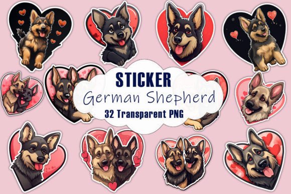 Lovely German Shepherd Dog Stickers PNG