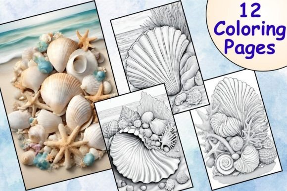 Enchanting Seashell Coloring Pages featuring various shells and starfish
