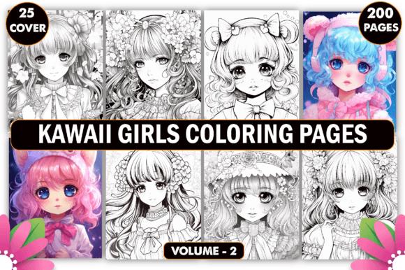Kawaii Girls Coloring Book Cover with Anime Characters