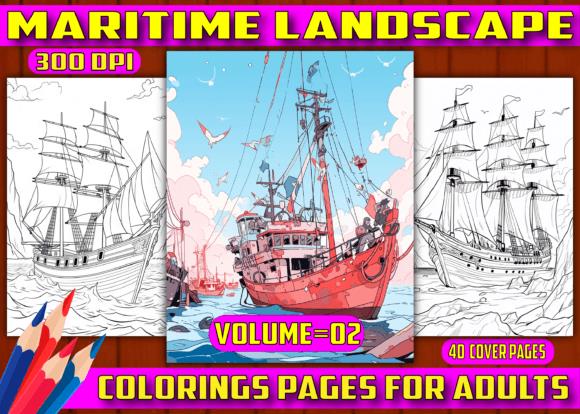 Maritime Landscape Coloring Book Cover with Ships