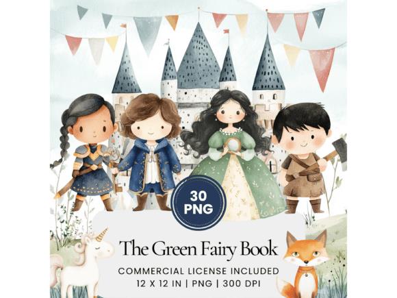 Green Fairy Book Watercolor Clipart Scene