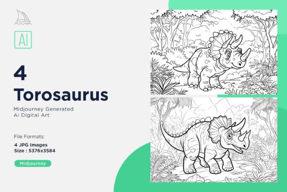 Dinosaur Coloring Pages - Torosaurus AI Art