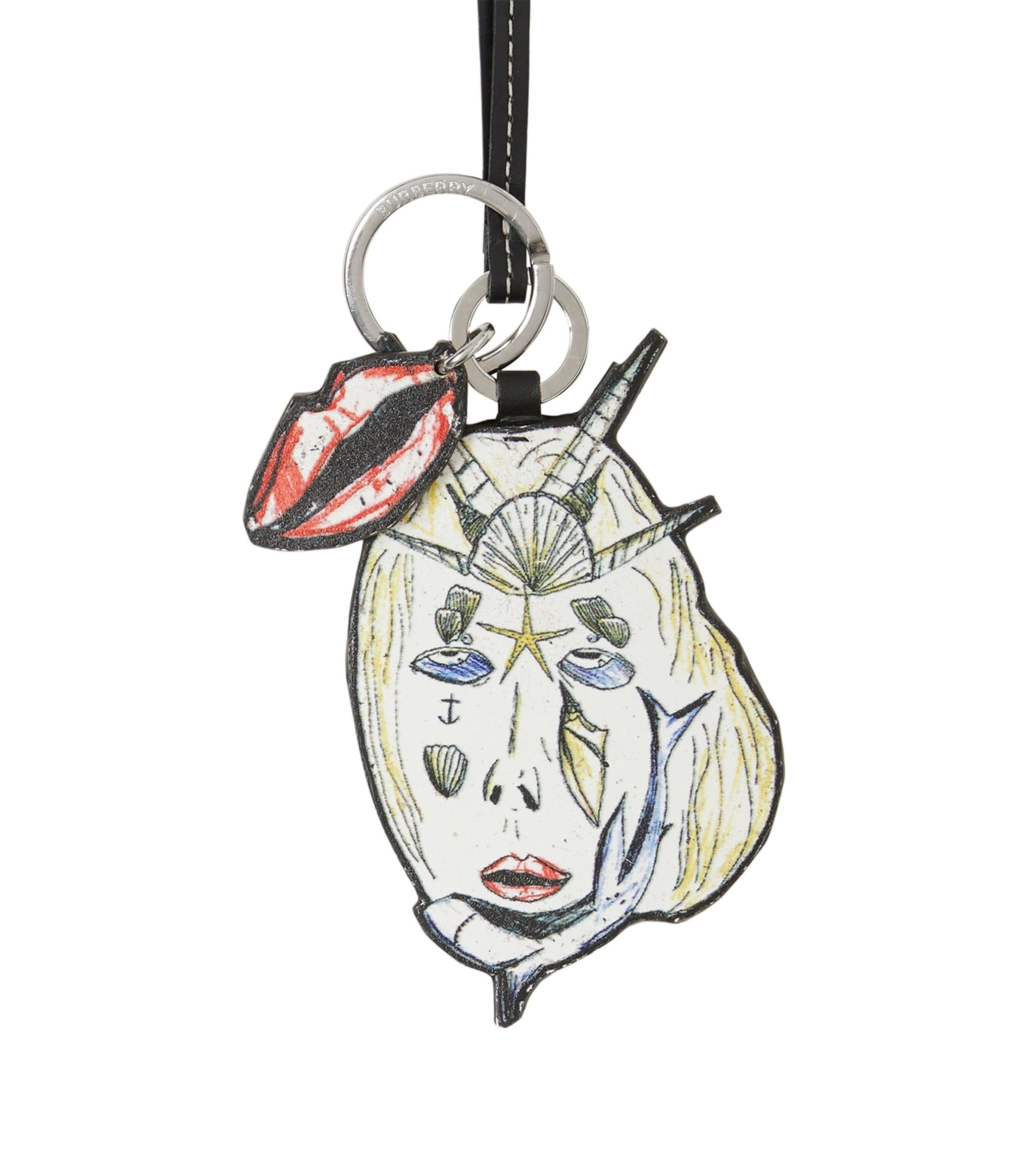 Burberry Leather Marine Sketch Keyring In White