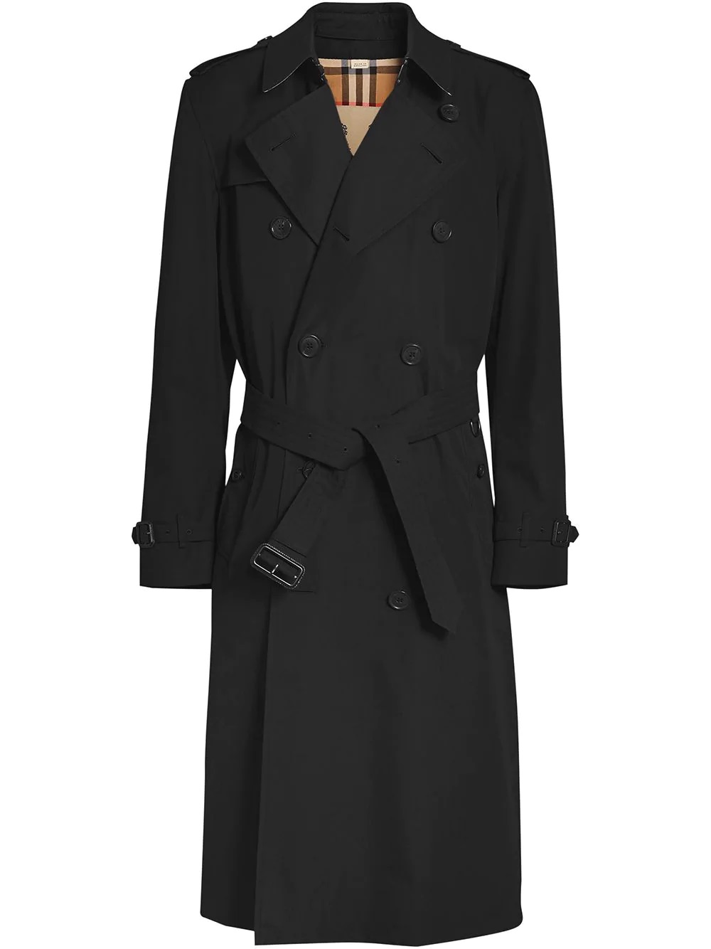 Burberry Kensington Heritage Long Trench Coat In Black,blue