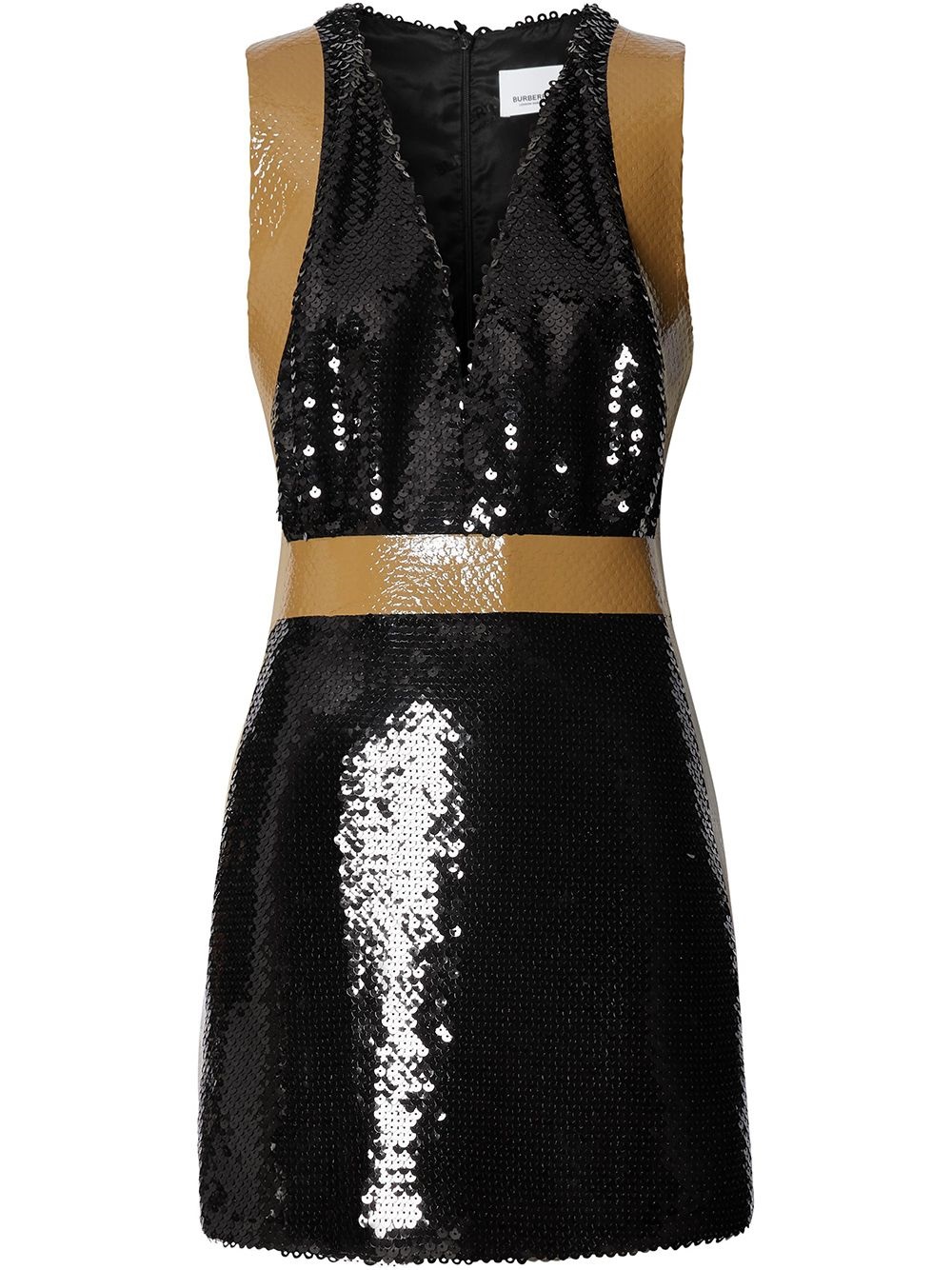 Shop Burberry Tape Detail Sequinned Mini Dress In Black