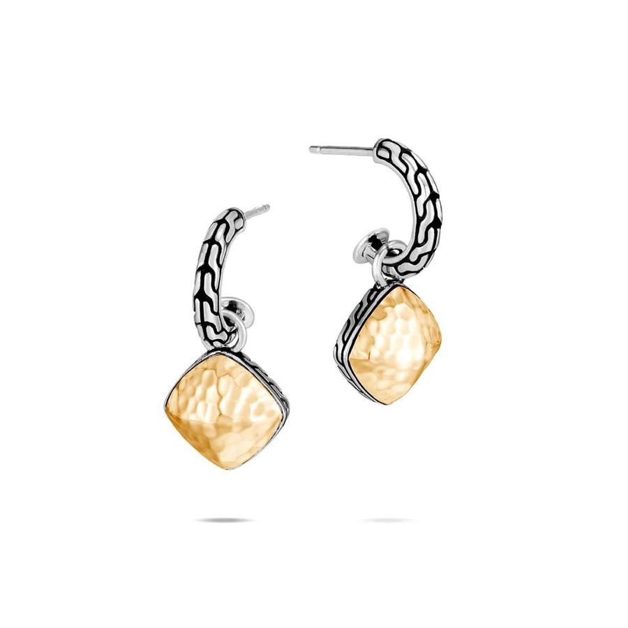 John Hardy Classic Chain Sugarloaf Earring In Silver And Hammered 18k Gold In Silver-tone