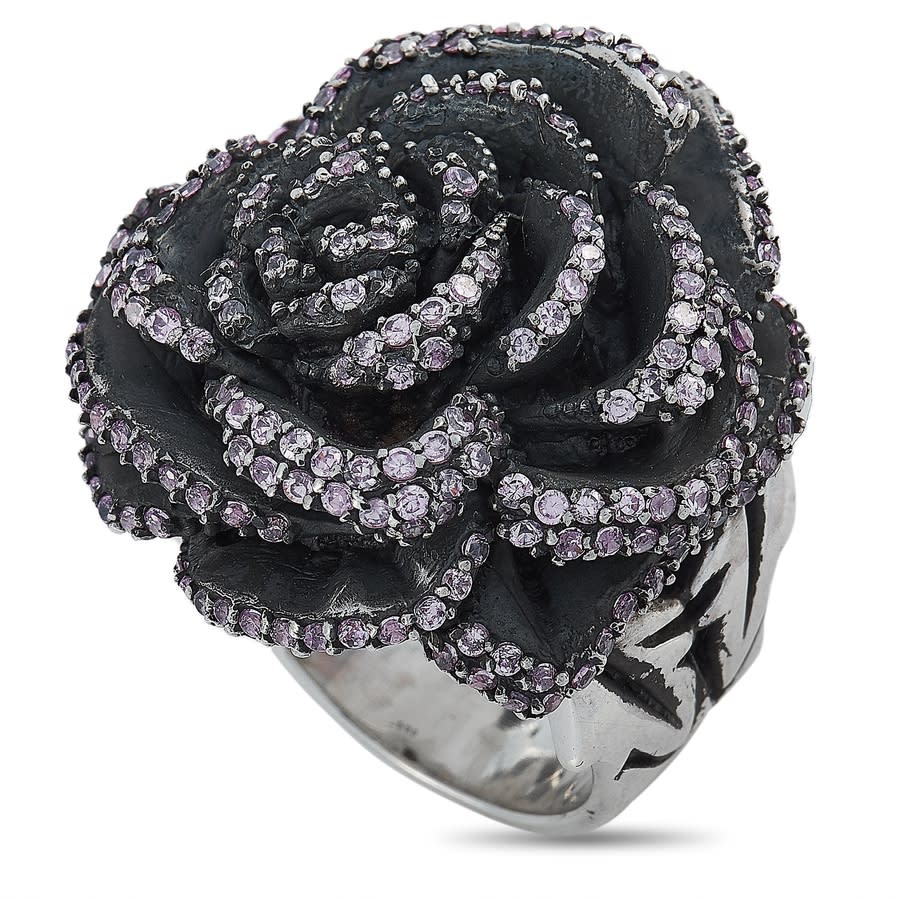 KING BABY KING BABY SILVER AND PINK CUBIC ZIRCONIA ROSE RING