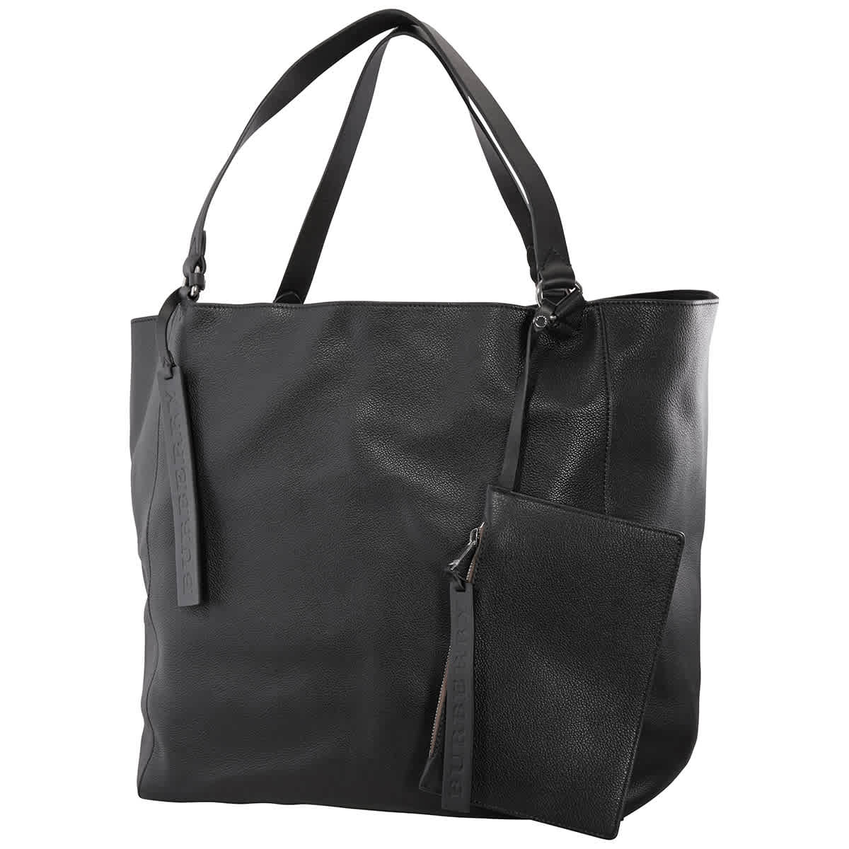 Burberry Large Embossed Crest Bonded Leather Tote In Black
