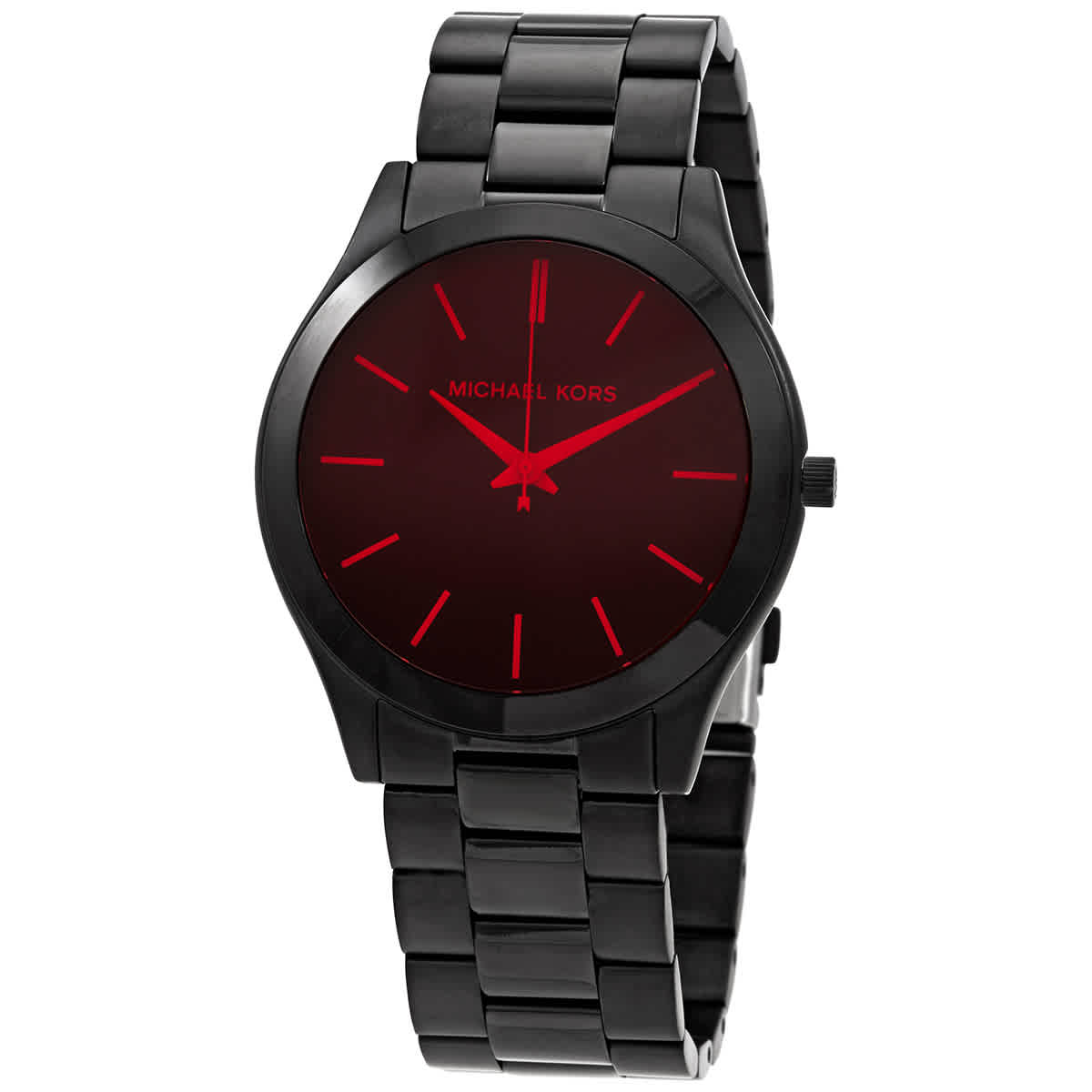 Michael Kors Slim Runway Black-tone And Red Crystal Watch In Red   / Black