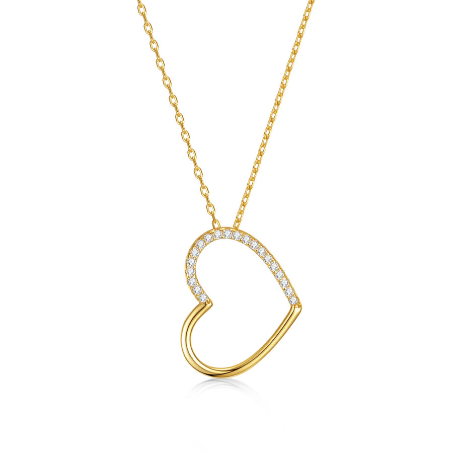Megan Walford 14k Gold Plated Cubic Zirconia Heart Pendant Necklace In Gold-tone