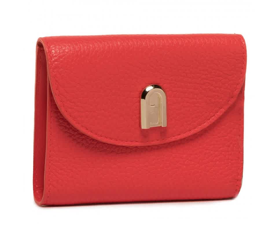 Furla Ladies Sleek Bi-fold Leather Wallet In Fuoco H In Gold Tone 