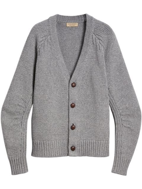 BURBERRY MENS MID GREY MELANGE CALDWELL V-NECK CARDIGAN