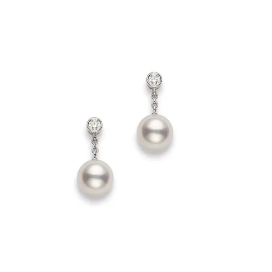 Mikimoto Classic Akoya Cultured Pearl And Diamond Drop Earrings - Pea1031dw In White