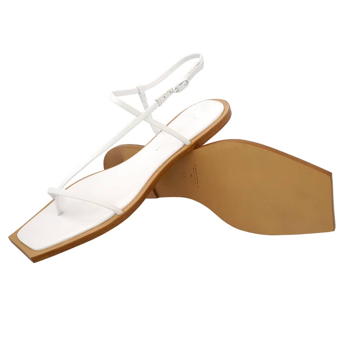 Studio Amelia Filament Square-toe Flat Sandals In White