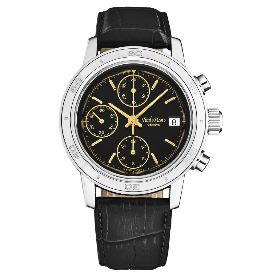 Paul Picot Chronosport Mens Chronograph Automatic Watch P7033.20.332 In Black / Gold Tone