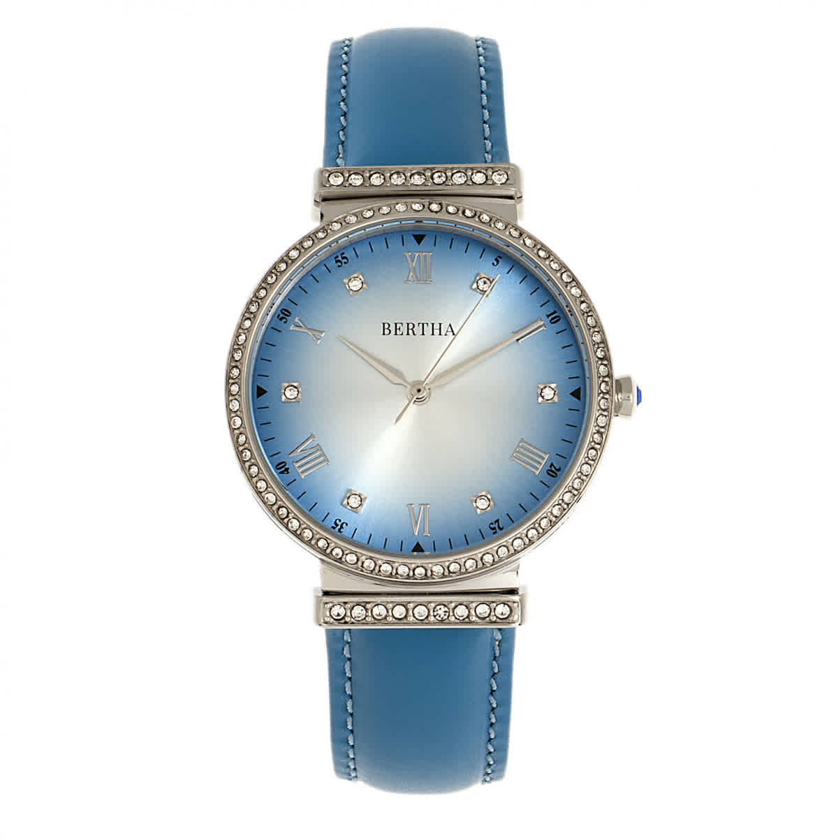 Bertha Allison Quartz Crystal Blue Dial Ladies Watch Br9303 In Blue,silver Tone