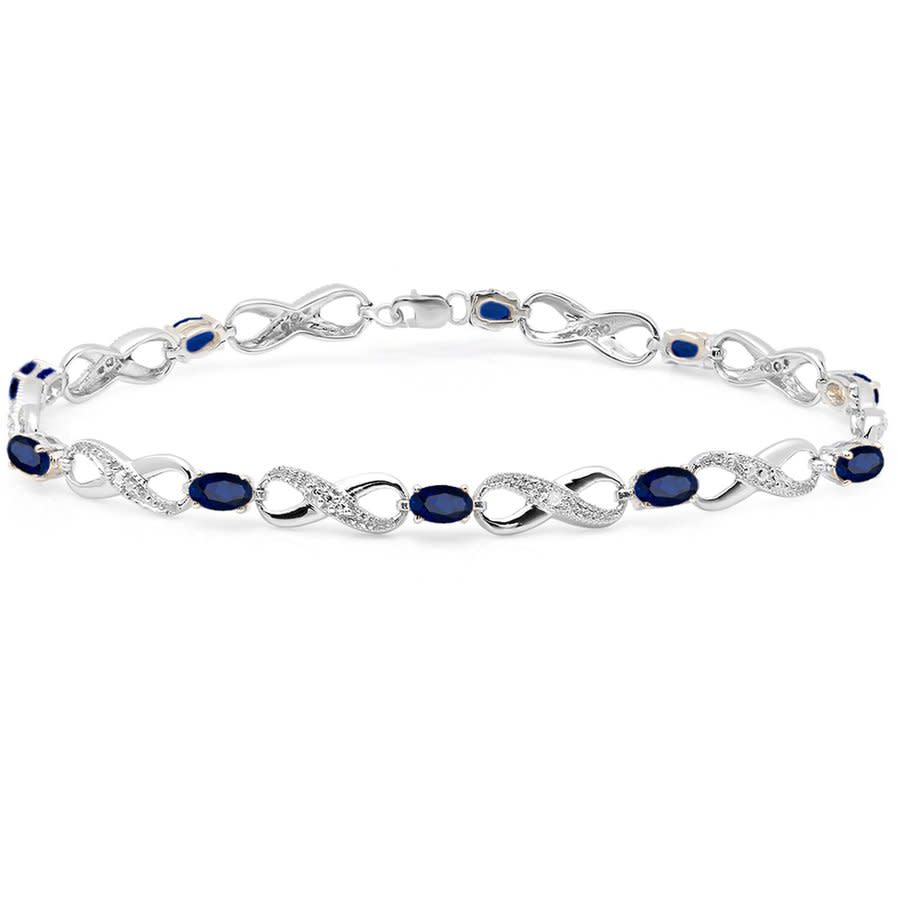 Dazzling Rock Dazzlingrock Collection 5x3 Mm Blue Sapphire & White Diamond Ladies Infinity Link Tennis Bracelet In Blue,silver Tone,white