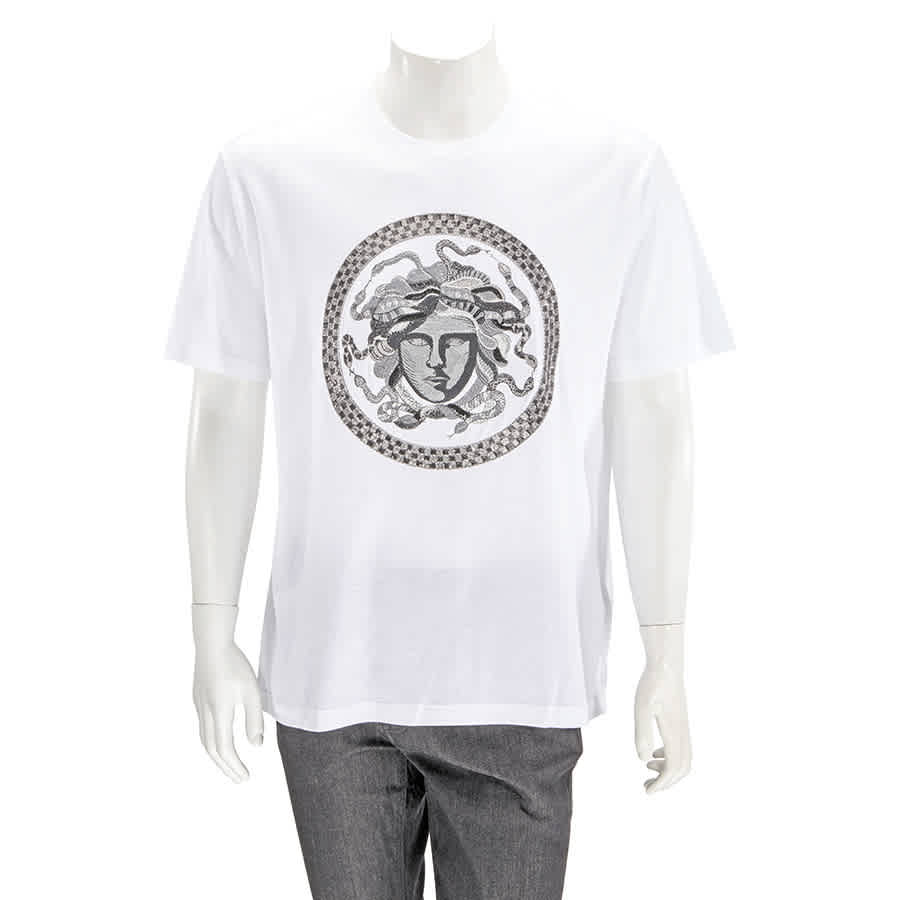 Versace Mens T-shirt White W Medusa Embroid