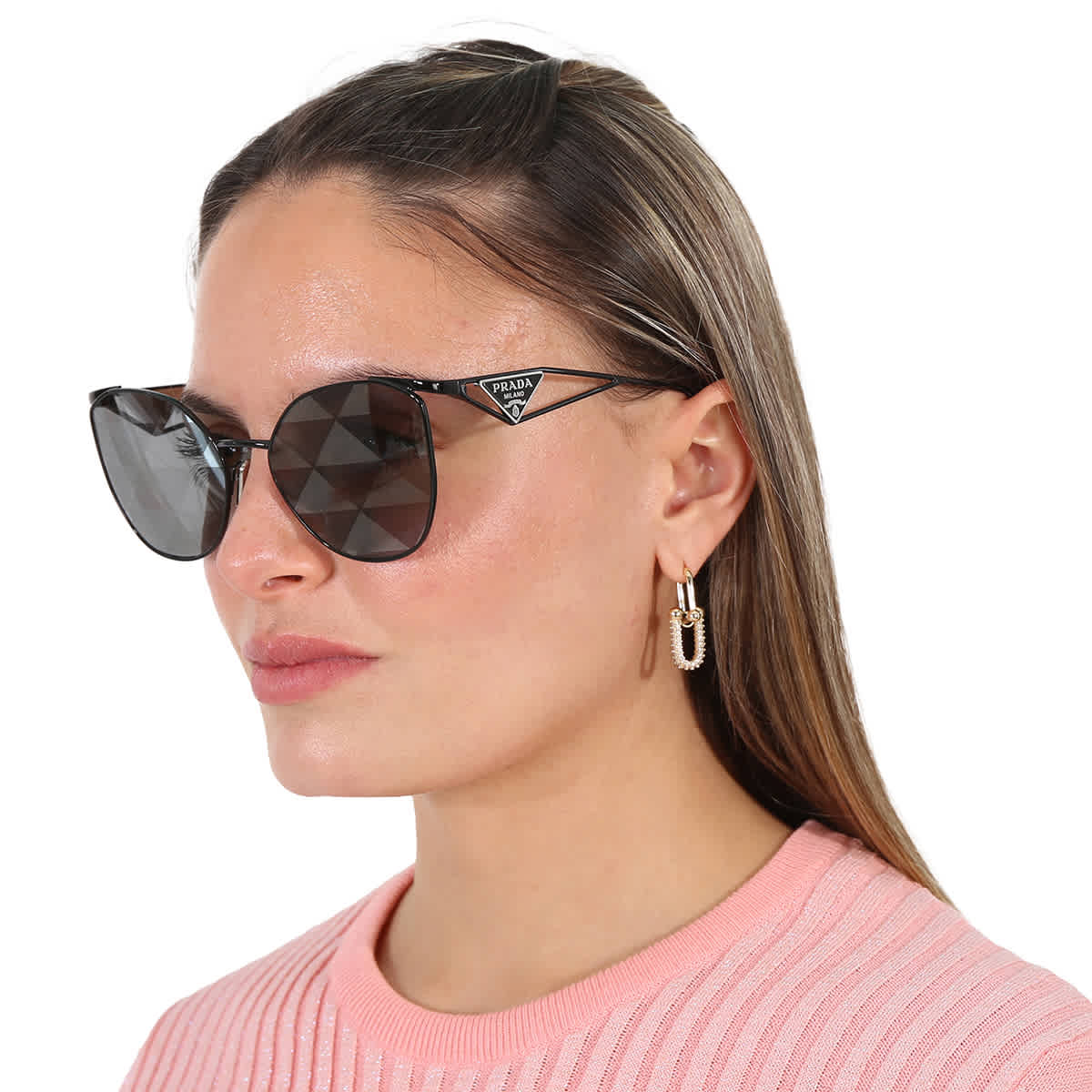 Grey Pattern Silver Irregular Sunglasses