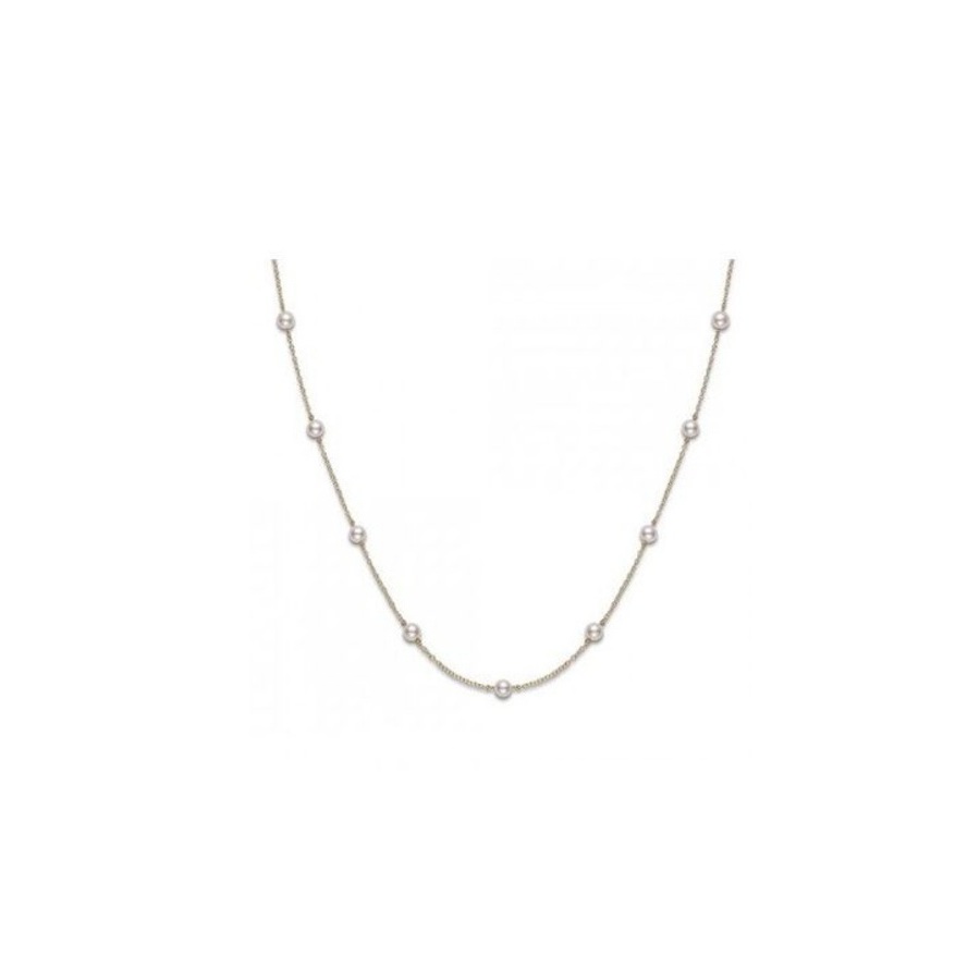 Mikimoto Akoya Pearl Station Necklace With 18k Yellow Gold 18" 5.5mm A+ - Pcq158lk In Yellow
