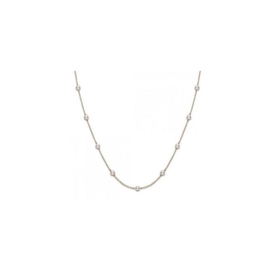 Mikimoto Akoya Pearl Station Necklace With 18k Yellow Gold 18" 5.5mm A+ - Pcq158lk