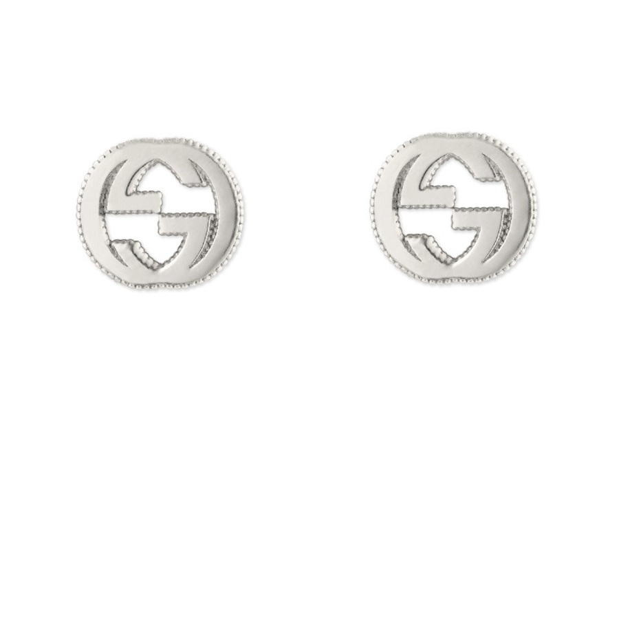 Gucci 18k Wg Interlocking G Stud Erng In Silver-tone