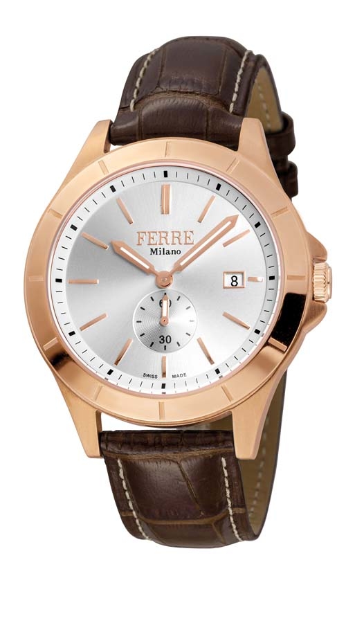 Ferre Milano Silver Dial Brown Leather Mens Watch Fm1g080l0031 In Brown,gold Tone,pink,rose Gold Tone,silver Tone